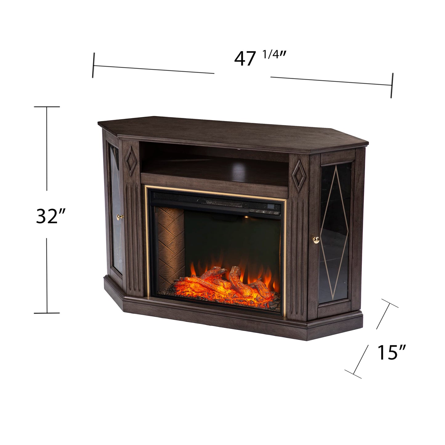 SEI Furniture Austindale Brown Electric Fireplace Media Console, Fireplace TV Stand with Storage, Criss Cross Design, 47” Wide (FX1137556)