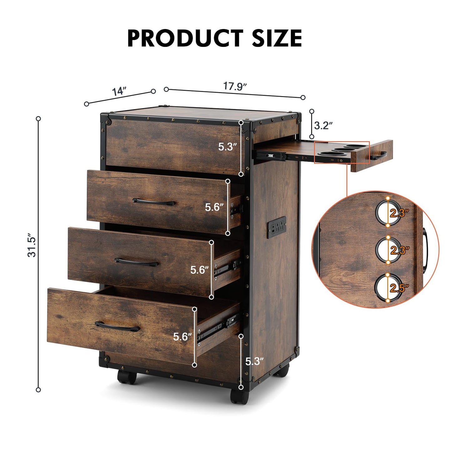 Artist hand Salon Trolley Cart with Wheels Barber Station with Drawers,Power Outlets,Hair Dryer Holders, Hair Stylist Equipment Storage Cabinet for Barbershop Spa Studio