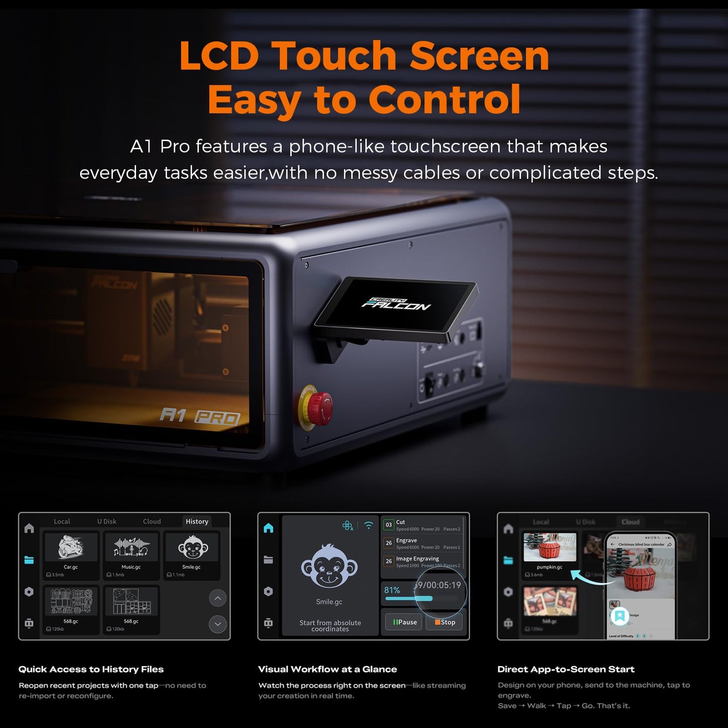 Creality Laser Engraver Faclon A1 Pro 20W with Touch Screen,APP, Class 1 Safety Laser Cutter and Engraving Machine for Wood and Metal, Acrylic