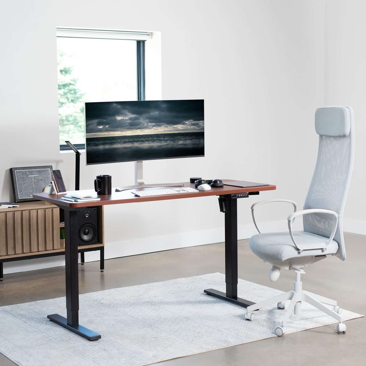 VIVO Electric 60 x 24 in Standing Desk, Memory Height Adjustment, 1B Series, Holds 220 lbs, One-Piece Dark Walnut Top, Black Frame, DESK-KIT-1B6D