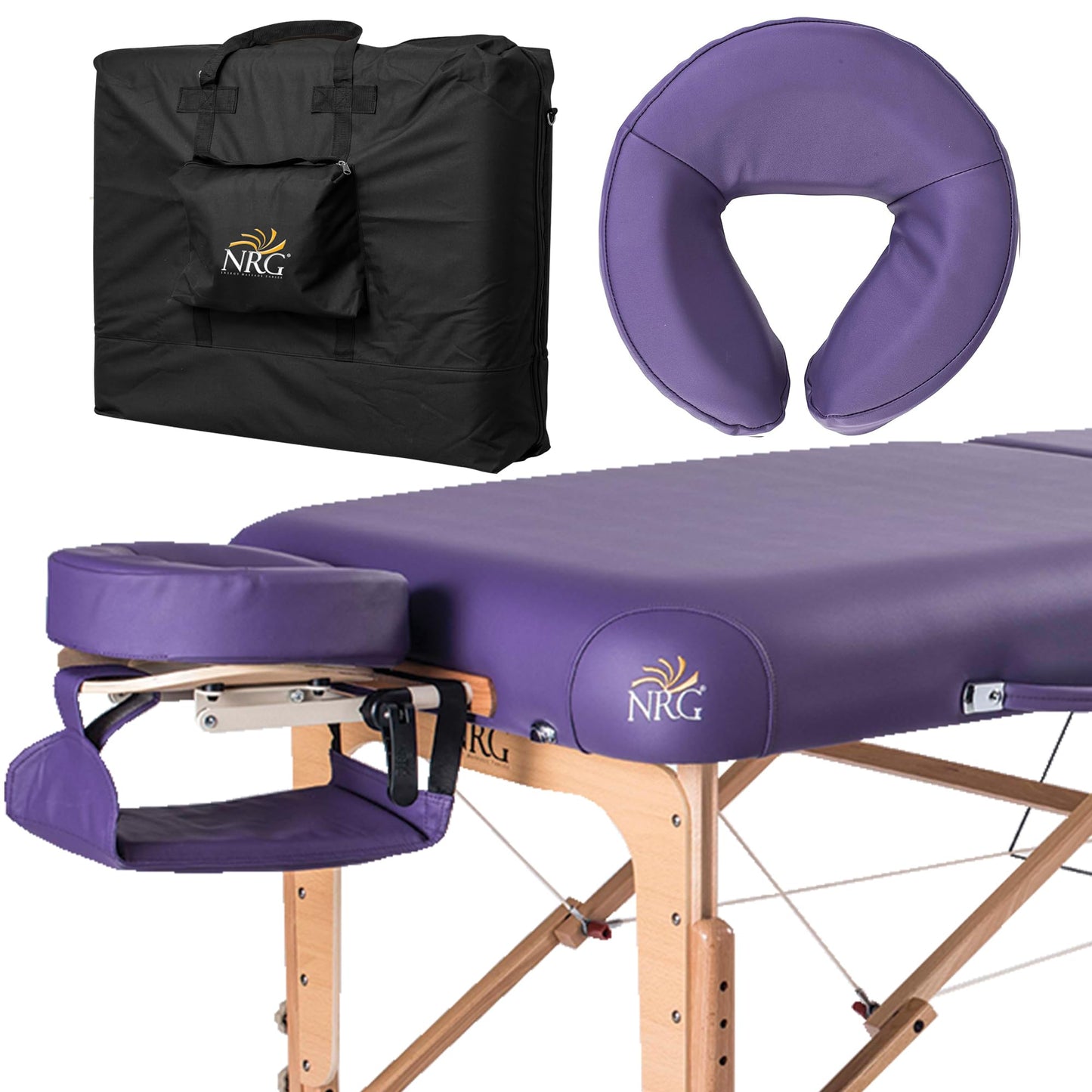 NRG Vedalux Portable Massage Table Package | Purple | Folding Lightweight Massage Bed | Professional Spa Table with Face Cradle, Hanging Armrest & Carrying Case