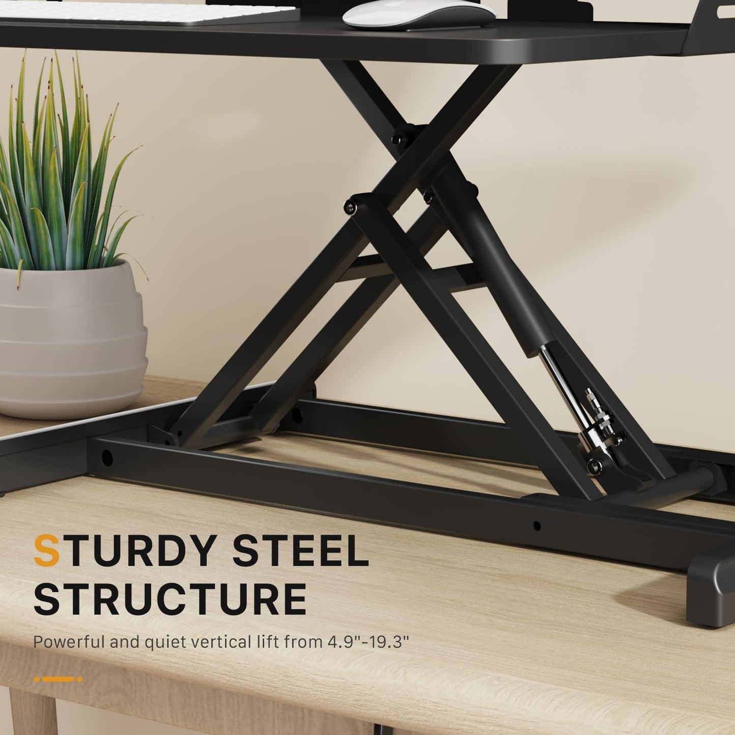 JOY worker Standing Desk Converter, 35" Wide Height Adjustable Sit Stand Up Desk Riser with Keyboard Tray, Desktop Workstation Riser for Home Office Computer Laptop, Particle Board, Black