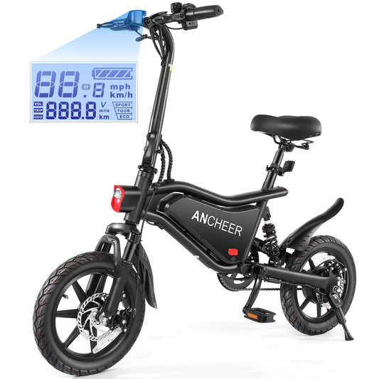 ANCHEER Folding Electric Bike for Adults, 374Wh Ebike, 20MPH Electric Bikes, 14" Foldable Electric Bicycle, 20-50 Miles Electric Bikes, E Bike, LCD Display, Dual Suspension, UL2849 Compliant
