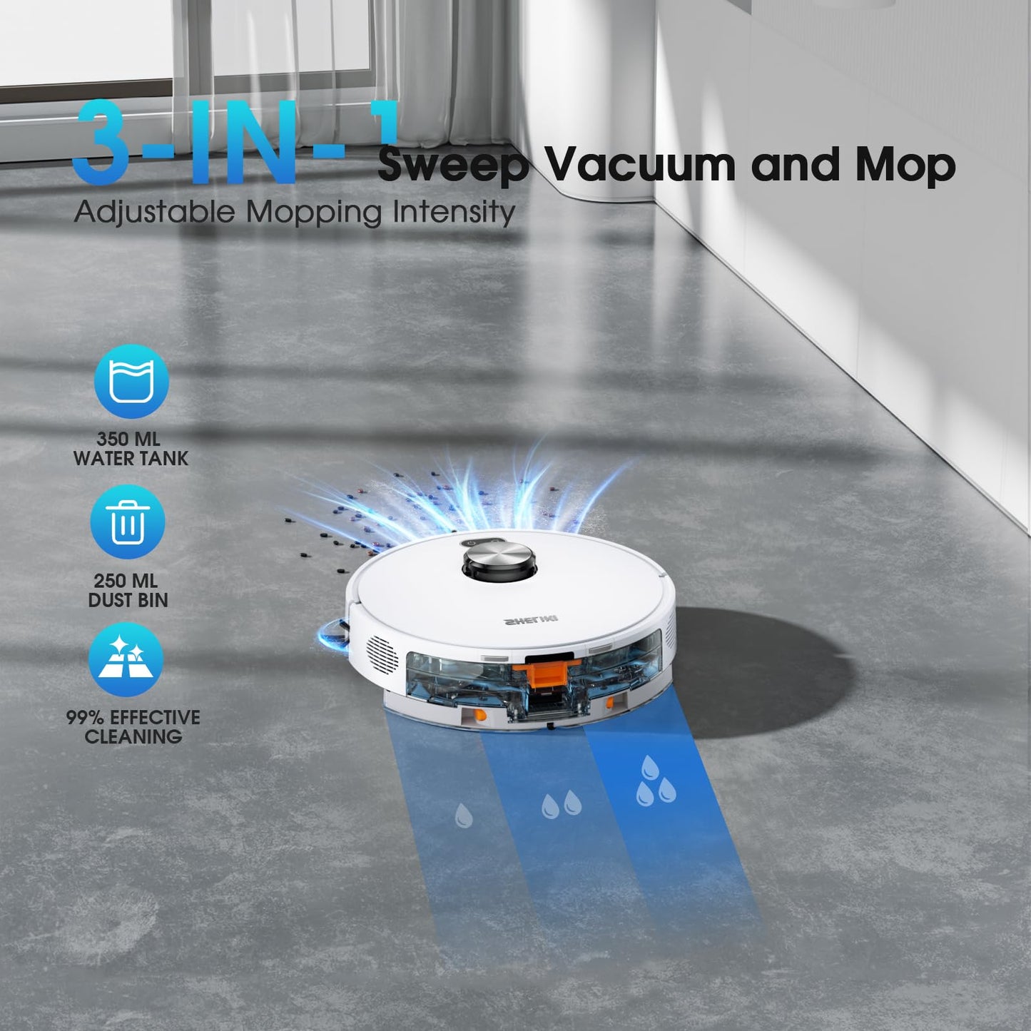 Robot Vacuum and Mop Combo, Self-Emptying Robotic Vacuums Cleaner Smart Mapping, 2-3 Months Hands-Free Base Strong Suction & LiDAR Navigation, 220 Mins Long Runtime for Pet Hair, Hard Floor, Carpet