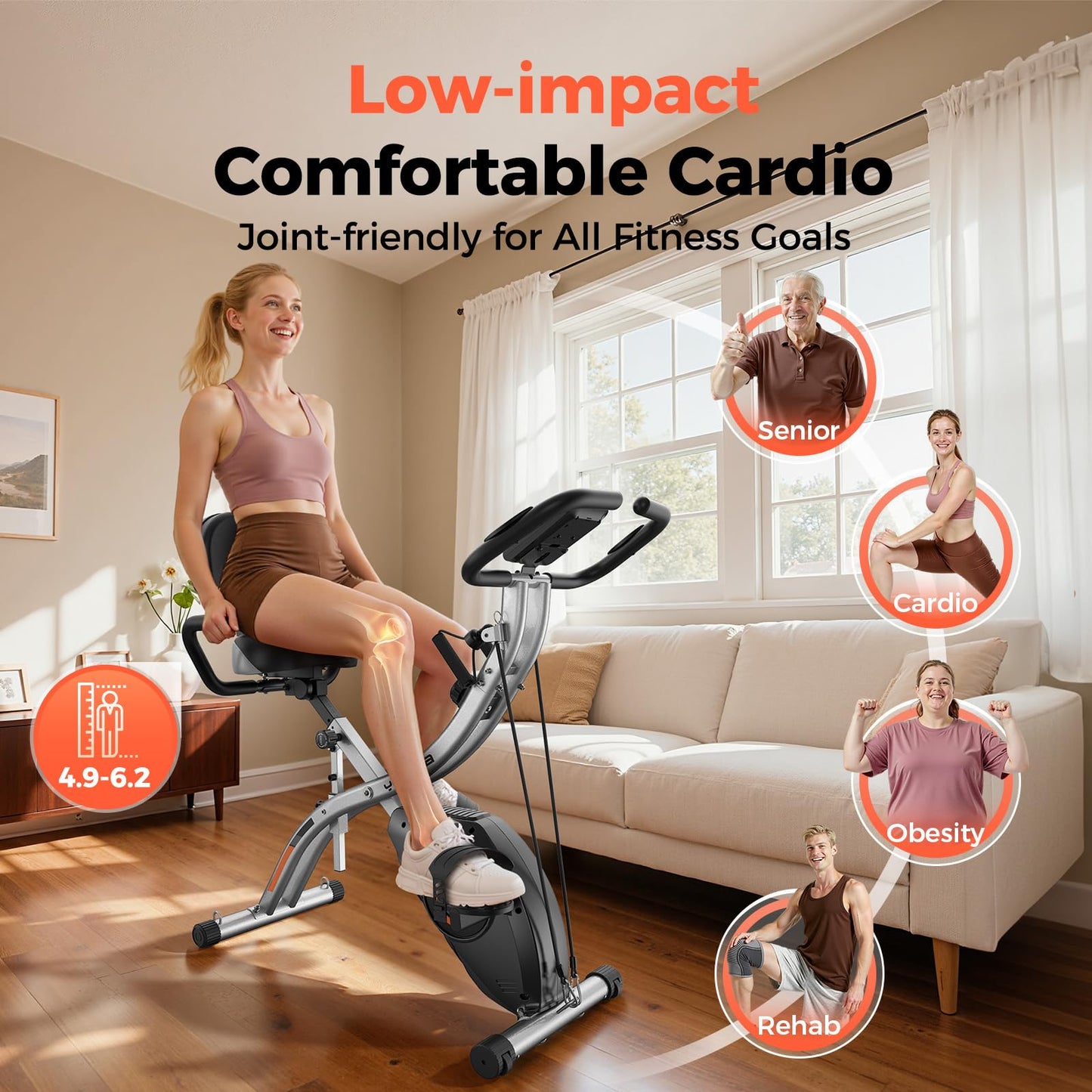 YOSUDA Folding Exercise Bike - 5 IN 1 Foldable Stationary Bike for Home Gym Workout, Upgraded Indoor Cycling Bikes with 6.6 LBS Flywheel, 380 LBS Capacity and 16-Level Magnetic Resistance, Back Support Cushion
