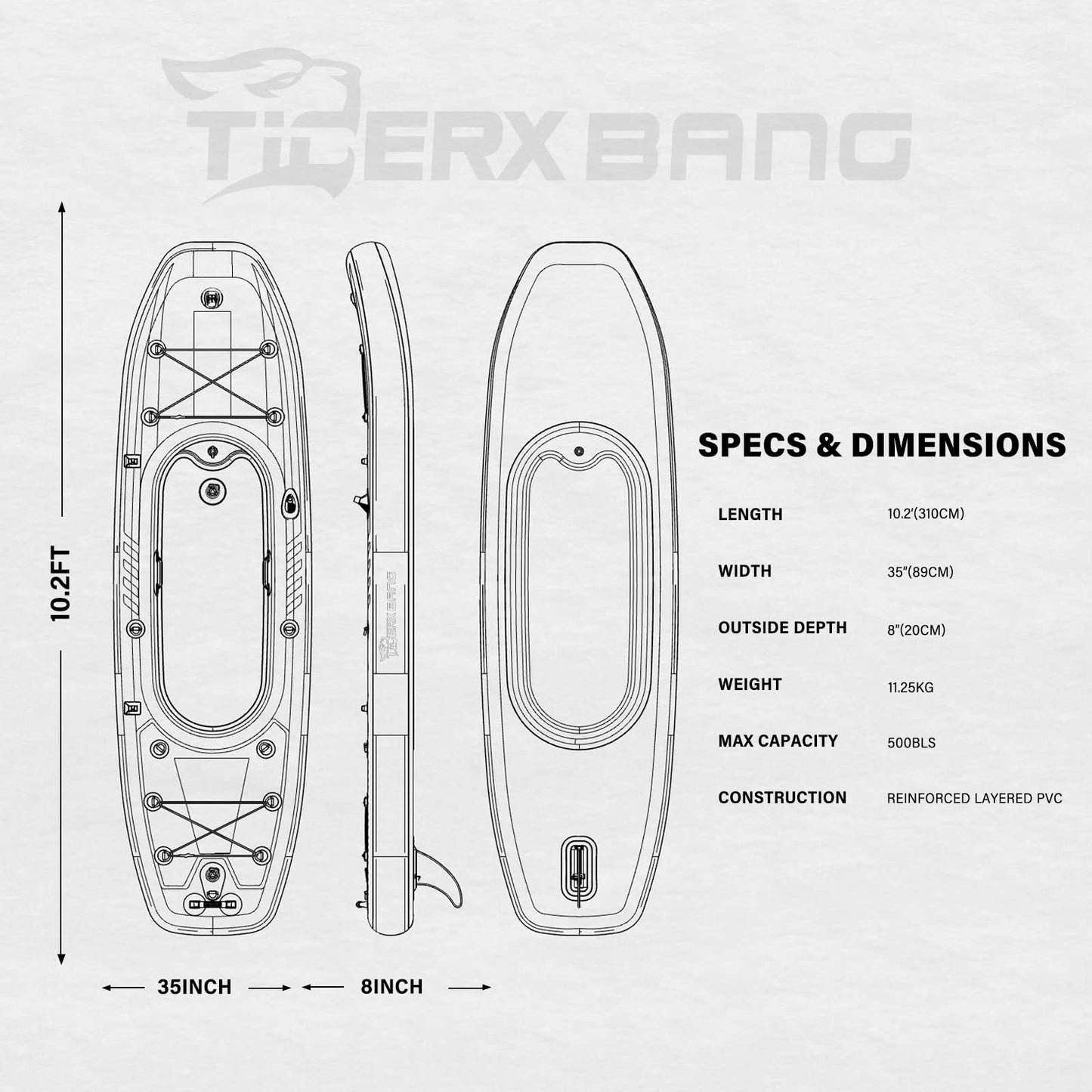 TIGERXBANG 10.2'x35''x8'' Inflatable Kayak with Detachable Seat, SUP-Kayak Set Includes Hand Pump/Aluminum Oar/Backpack, Boat for Adults/Youth | for Fishing, Touring
