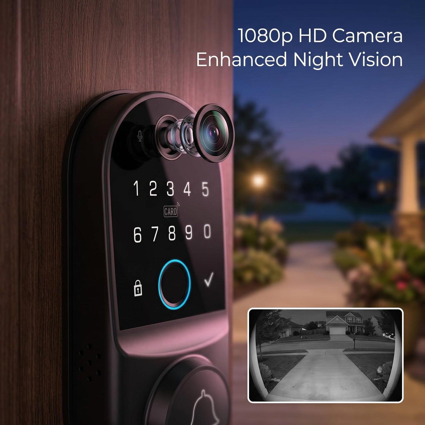 Yinaou Smart Door Locks with Camera: WiFi Keypad Deadbolt with 1080p HD Night Vision & Video Doorbell - App Control Digital Code Fingerprint Keyless Entry Electronic Locks for Front Door