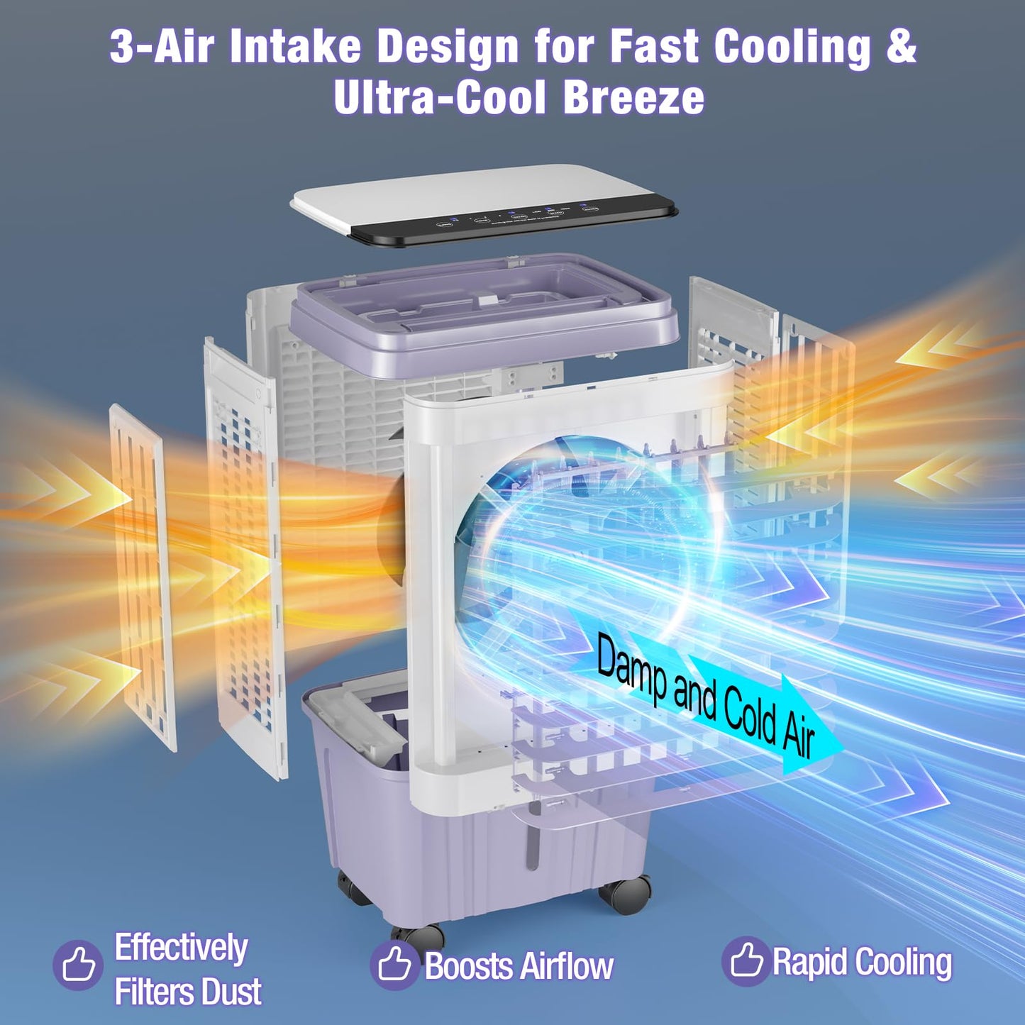 Portable Air Conditioners, 3000 CFM Swamp Cooler, Evaporative Air Cooler with 6.87 Gal Water Tank, 3 Speeds & 4 Modes, 120° Oscillation, 15H Timer Air Cooler for Home, Kitchen, Bedroom
