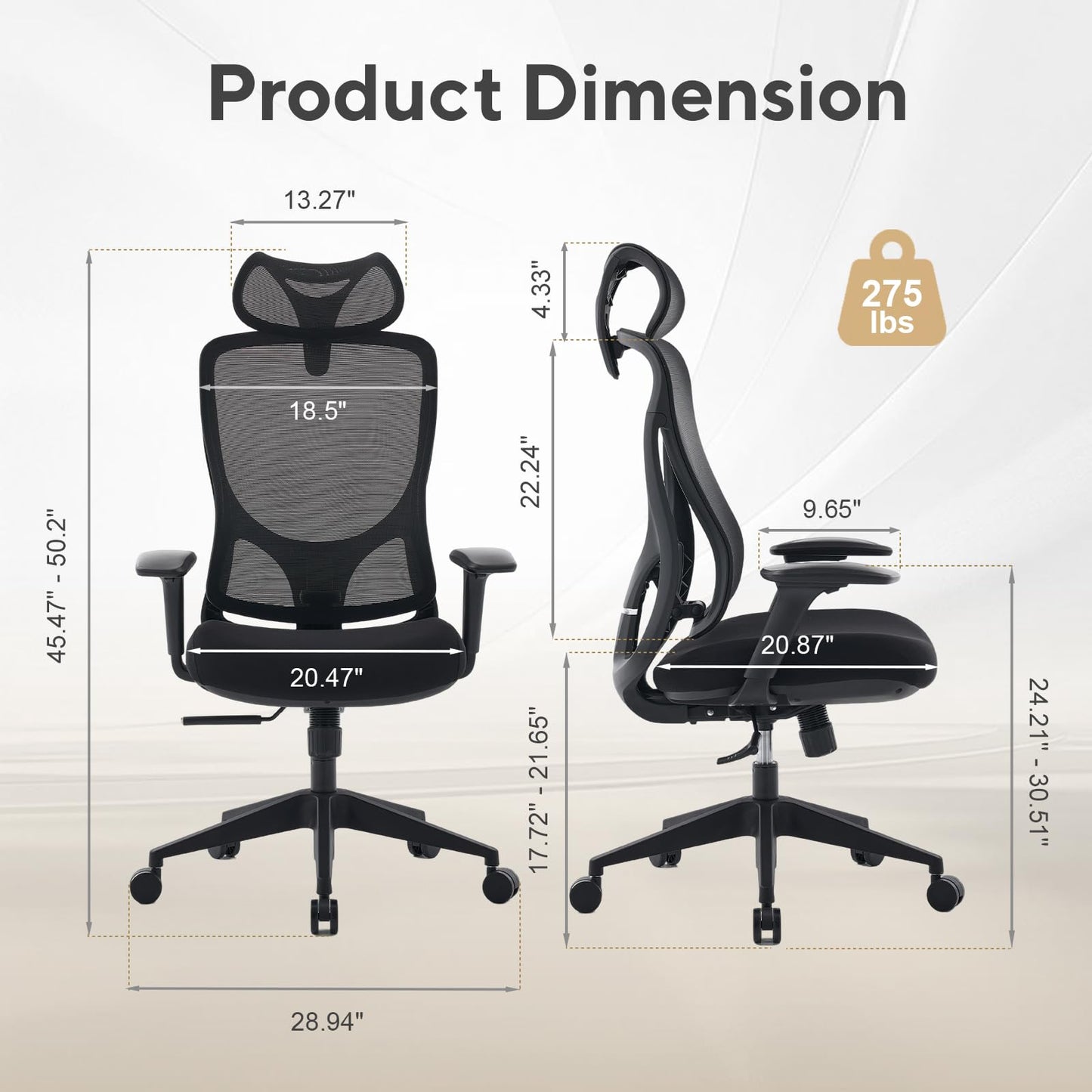 Nouhaus Apertura Ergonomic Office Chair, Home Office Desk Chairs w/Adjustable Lumbar Support & Headrest, Dynamic Back Support, 3D Armrests, High Back Mesh Comfy Computer Chair for Long Hours (Black)