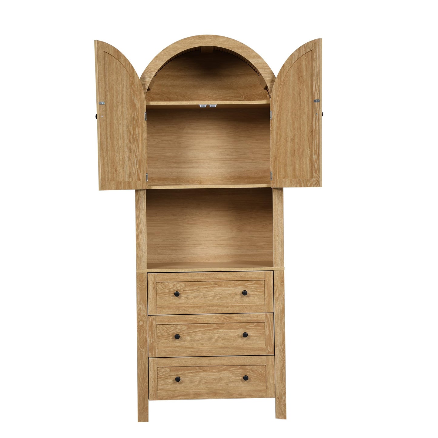 Bifins 71” Tall Arched Storage Cabinet with Drawer,Farmhouse Arched Bookcase with Door,Freestanding Arch Tall Pantry with Countertop for Kitchen Living Room (Natrual, 71inch)