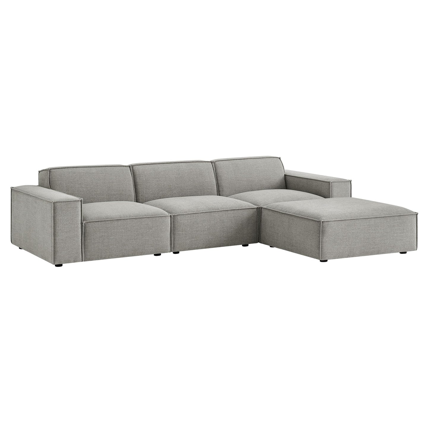 Modway Restore Performance Fabric Upholstered 4-Piece Modular Sofa Set with Ottoman in Pewter - Low Profile Sectional Sofa with Coil Seat Support and French Piping