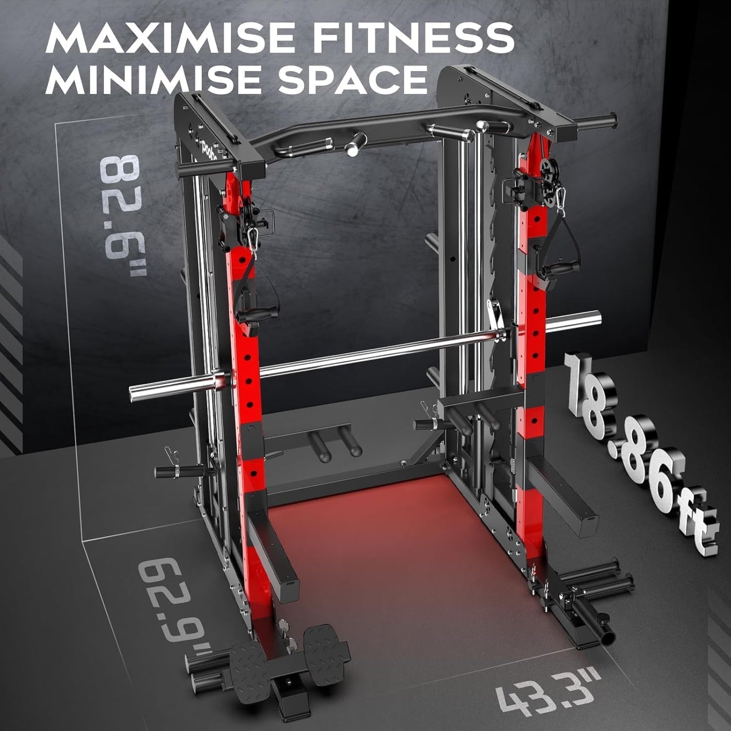 pooboo Multi-Functional Machine Power Cage, 2000LB Squat Rack, LAT-Pull Down System, Dual Pulley Cable Crossover System, Home Gym Workout Machine with Strength Training Attachments (P43 Pro)