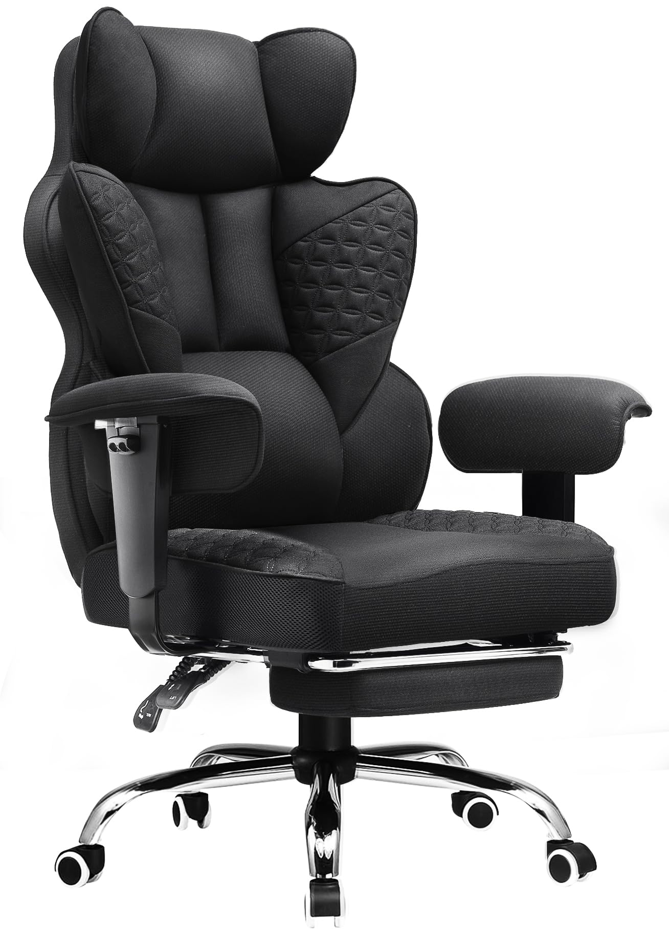 COMHOMA Big and Tall Office Chair Heavy Duty Wide Ergonomic Fabric Deluxe Embossing Designed Gaming Chair with Foot Rest,150°Reclining Adjustable Armrests Pocket Spring Back Support and Pillow