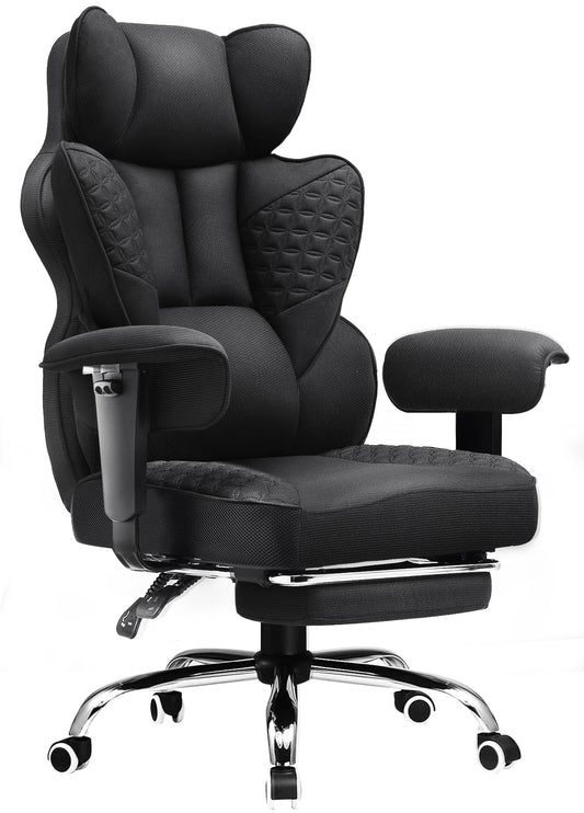 COMHOMA Big and Tall Office Chair Heavy Duty Wide Ergonomic Fabric Deluxe Embossing Designed Gaming Chair with Foot Rest,150°Reclining Adjustable Armrests Pocket Spring Back Support and Pillow