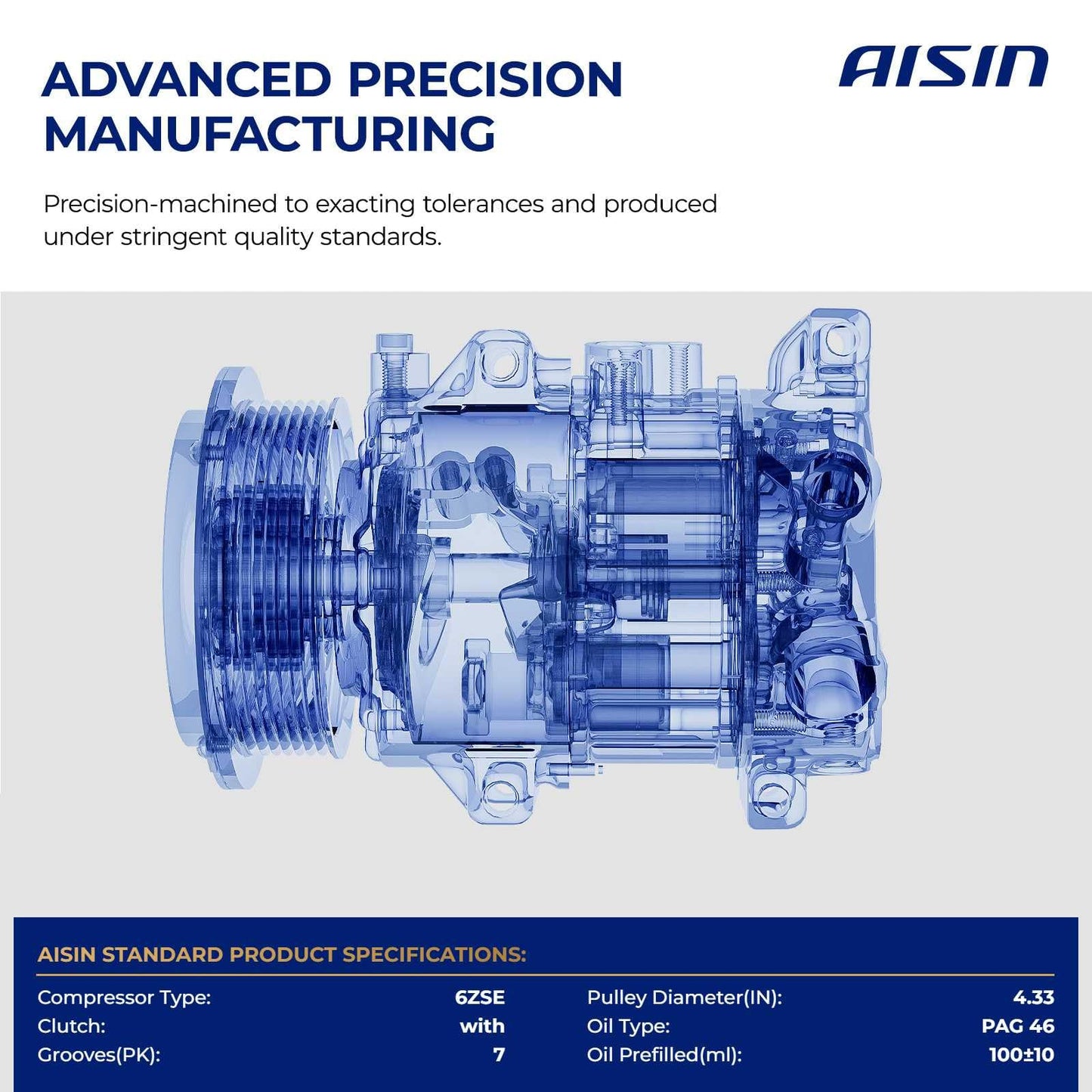 AISIN AFTERMARKET ACCT-00133 Air Conditioner AC Compressor - Compatible with Lexus RX350 2007-2009 3.5L - with 7-Pulley Groove, with Clutch