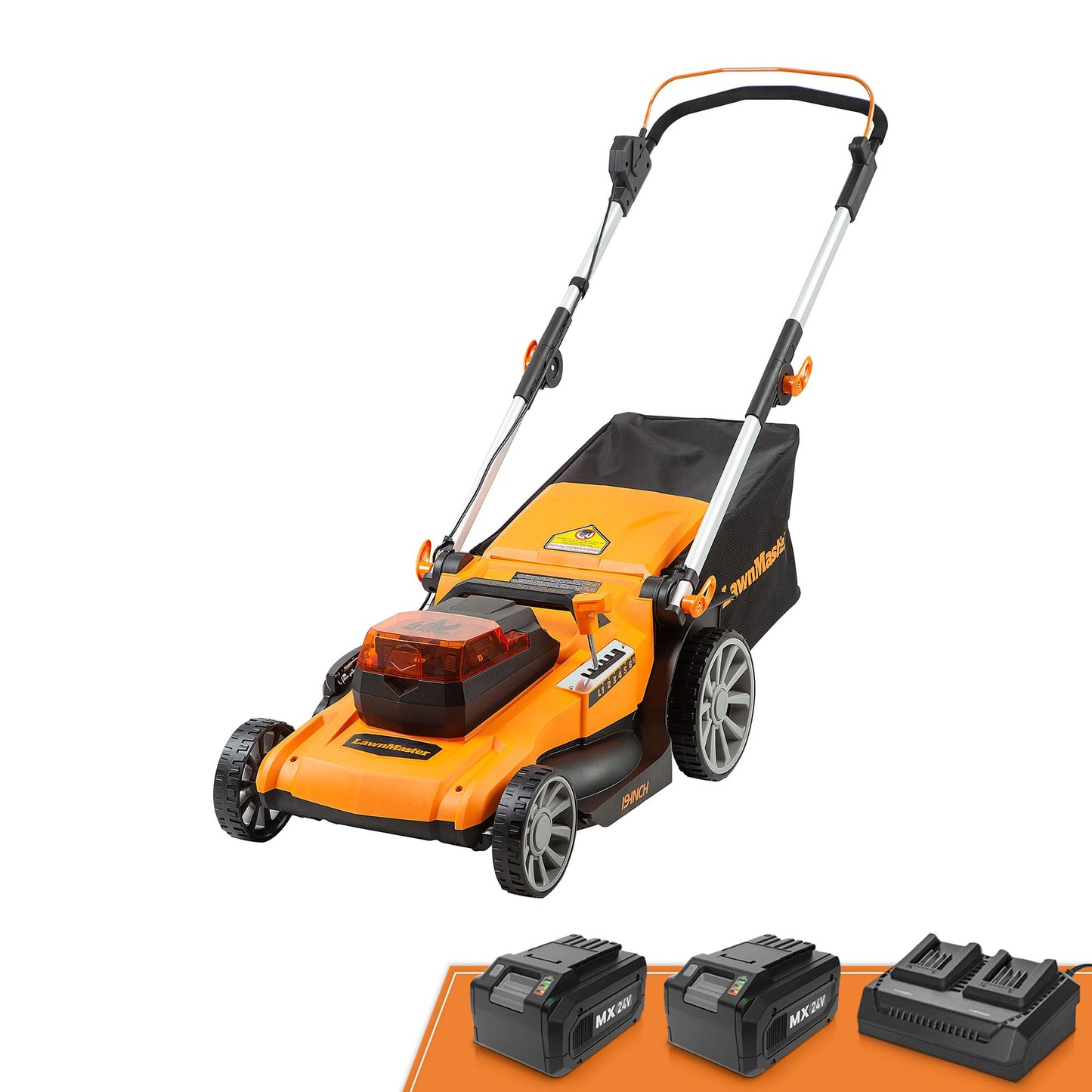 LawnMaster 48V MAX Electric Lawn Mower, 19-inch Brushless Cordless Lawn Mower with 2X24V MAX 4.0Ah Battery and a Dual Charger-CLMF4819A