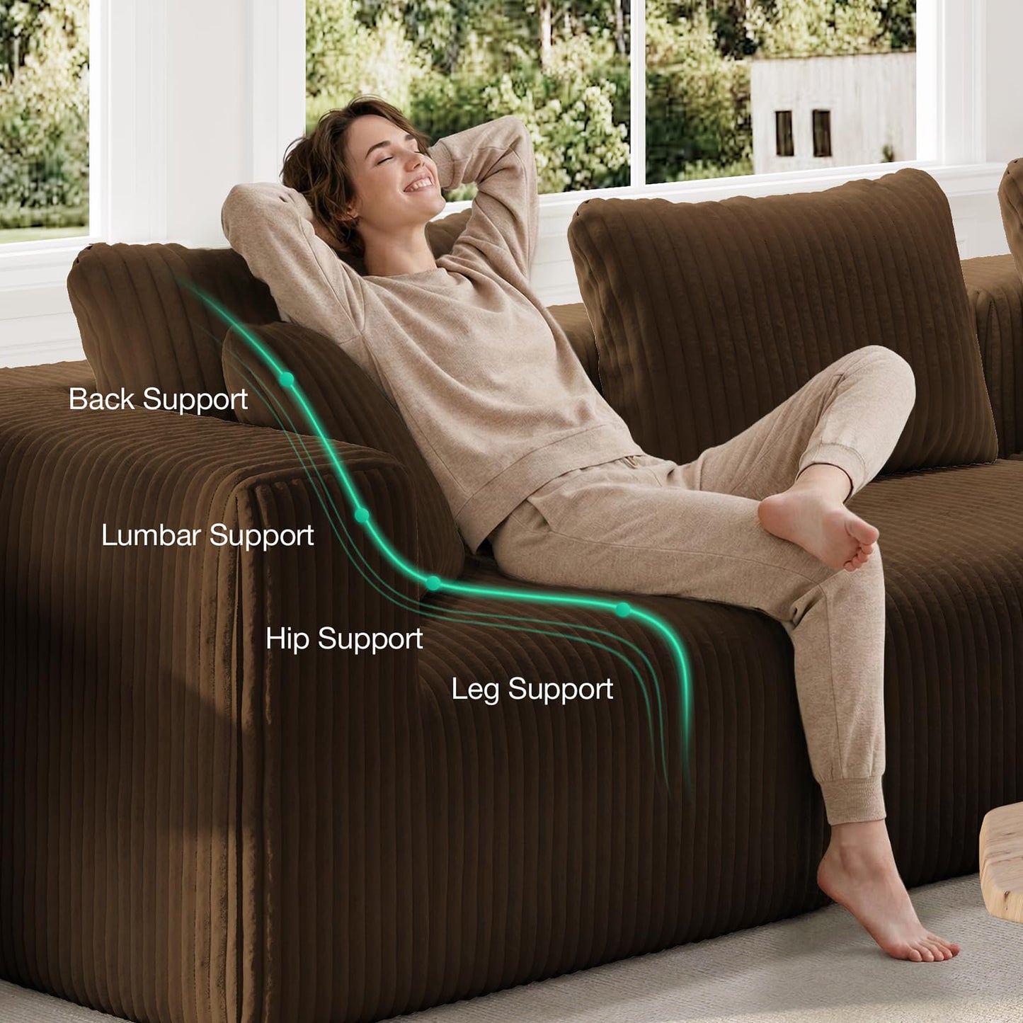 Novilla 141" Modular Sectional Sofa, Modern Cloud Sectional Couch with Smarts Coil® Support, L-Shape Boneless Couch for Living Room Apartments Bedroom, No Assembly Required, Brown (6 Seat)