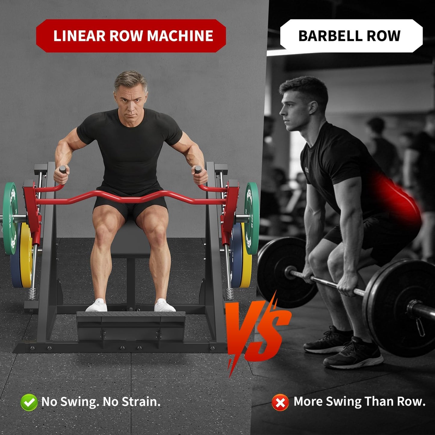 Home Gym Linear Row Machine, Plate-Loaded Smith-Style Back Trainer with Linear Bearings, Compact Multi-Grip Equipment for Small Spaces (Suitable for Beginners & Advanced Lifters)