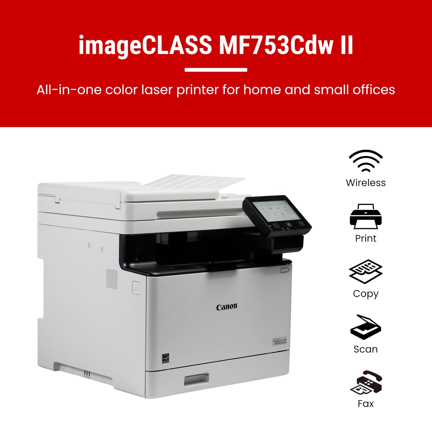 Canon Color imageCLASS MF753Cdw II - Wireless Duplex Laser Printer, All-in-One with Scanner, Copier, Fax, Auto Document Feeder, 3 Year Limited Warranty, 35 PPM