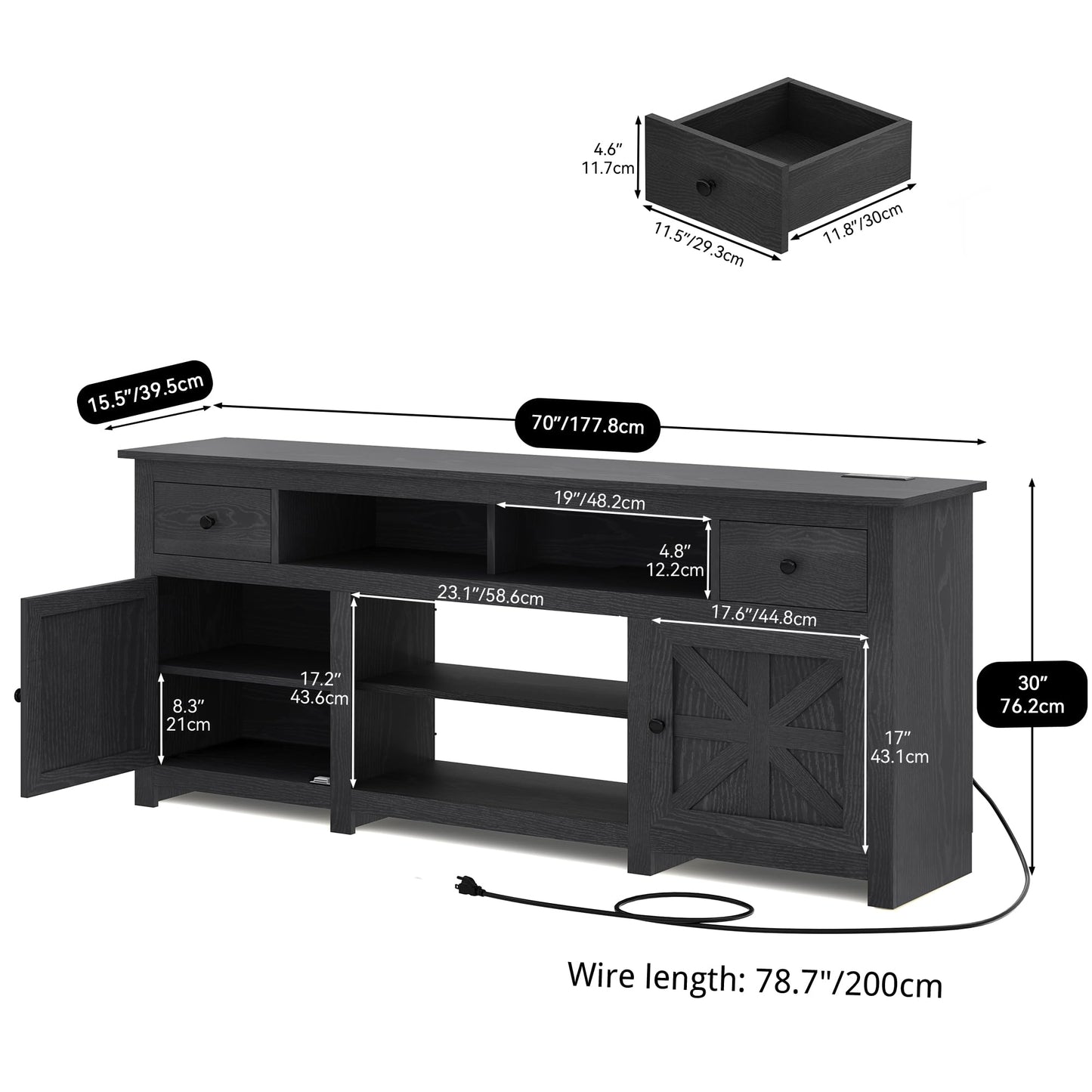YITAHOME TV Stand for 75/80 Inch TV, Entertainment Center, TV Cabinet with Drawers and Power Outlet, Black TV Console for Living Room Furniture (70 Inch Lenght 30 Inch High)