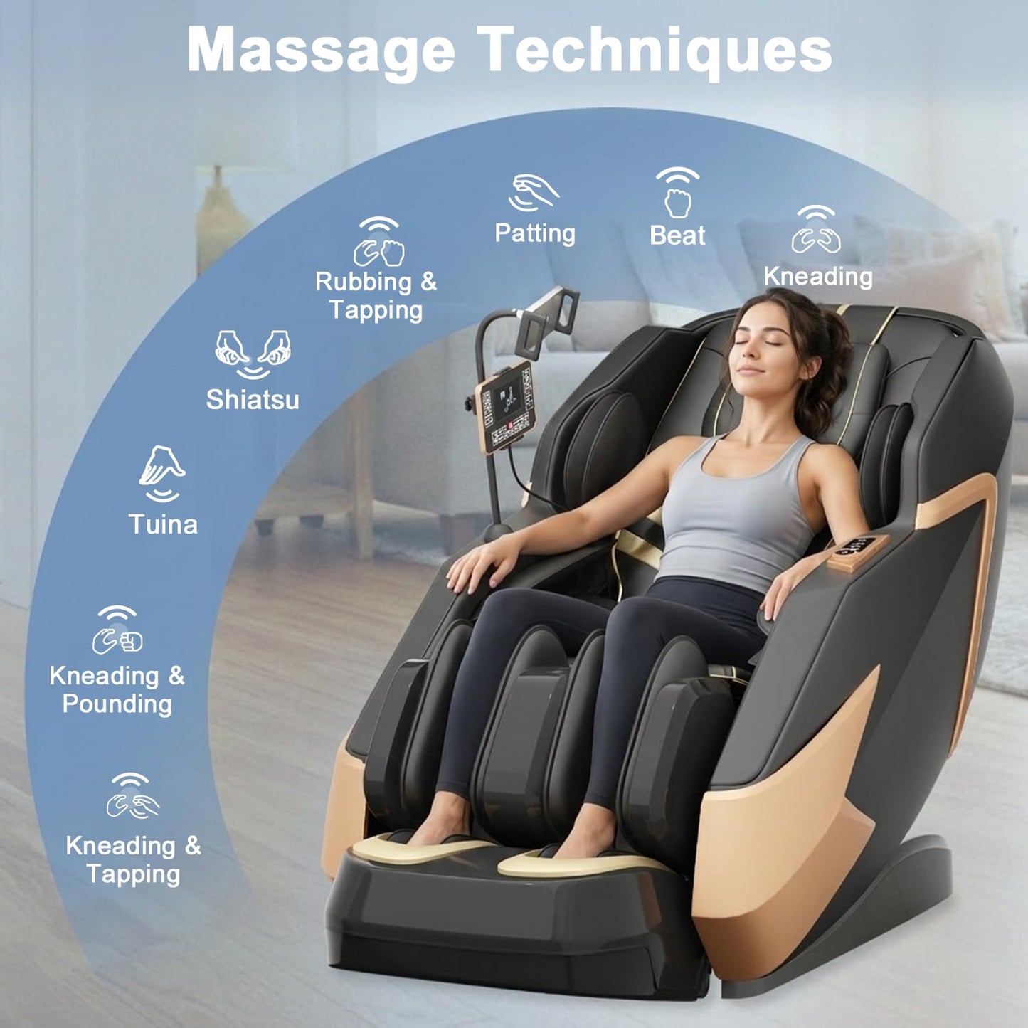 LIYIH Massage Chair Full Body, Zero Gravity Extended Dual SL-Track Massage Recliner with 4D Mechanical Arms, Full Body Airbag Massage, Foot Roller Massage, Multiple Modes, Heating, AI Voice Control