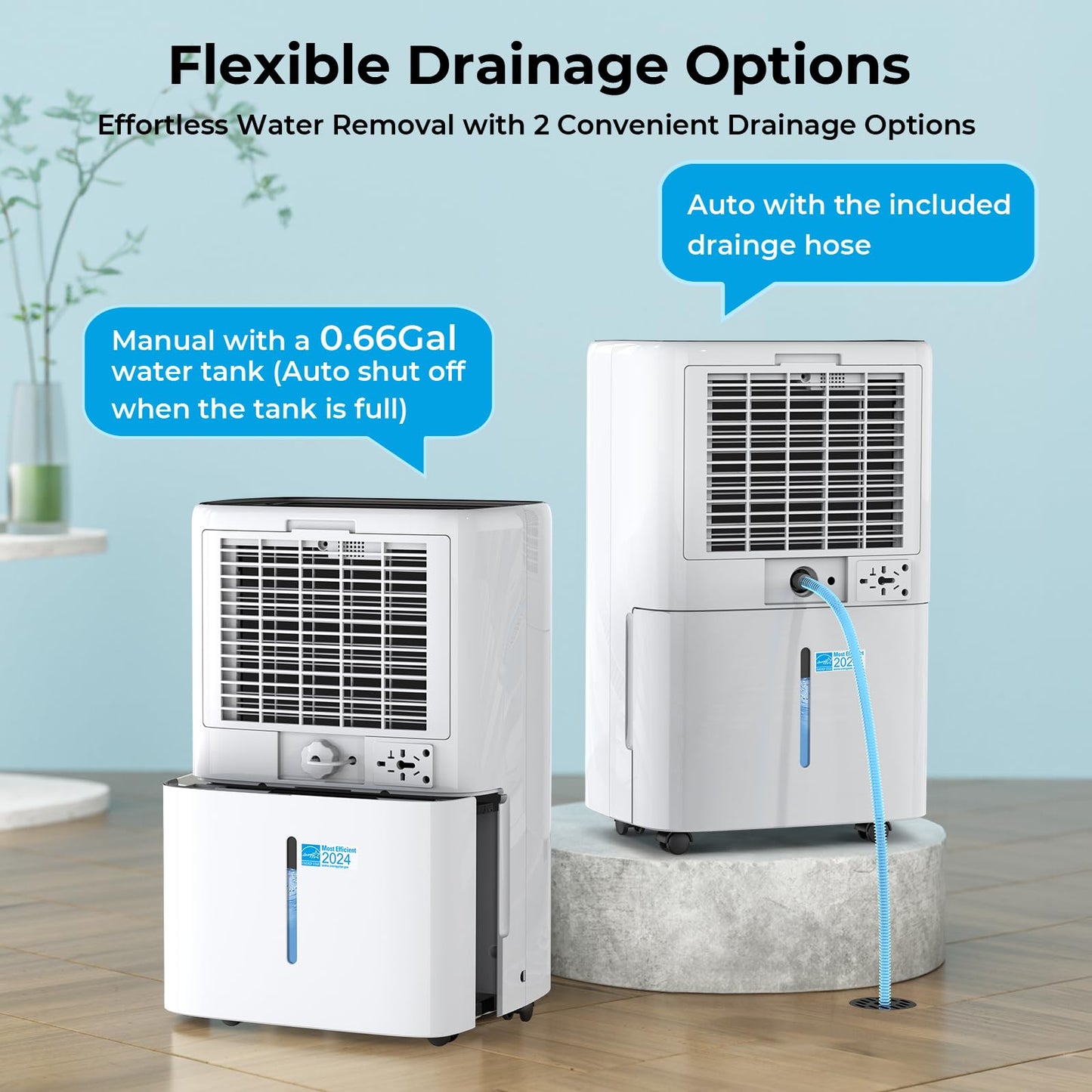 PLUSCENT 52 Pint Dehumidifier for Home and Large Basements, Up to 5000 Sq.Ft Coverage, Quiet 40dB, Continuous Drain Hose Included, Smart Humidity Control, 4 Modes, Auto Defrost, 24H Timer