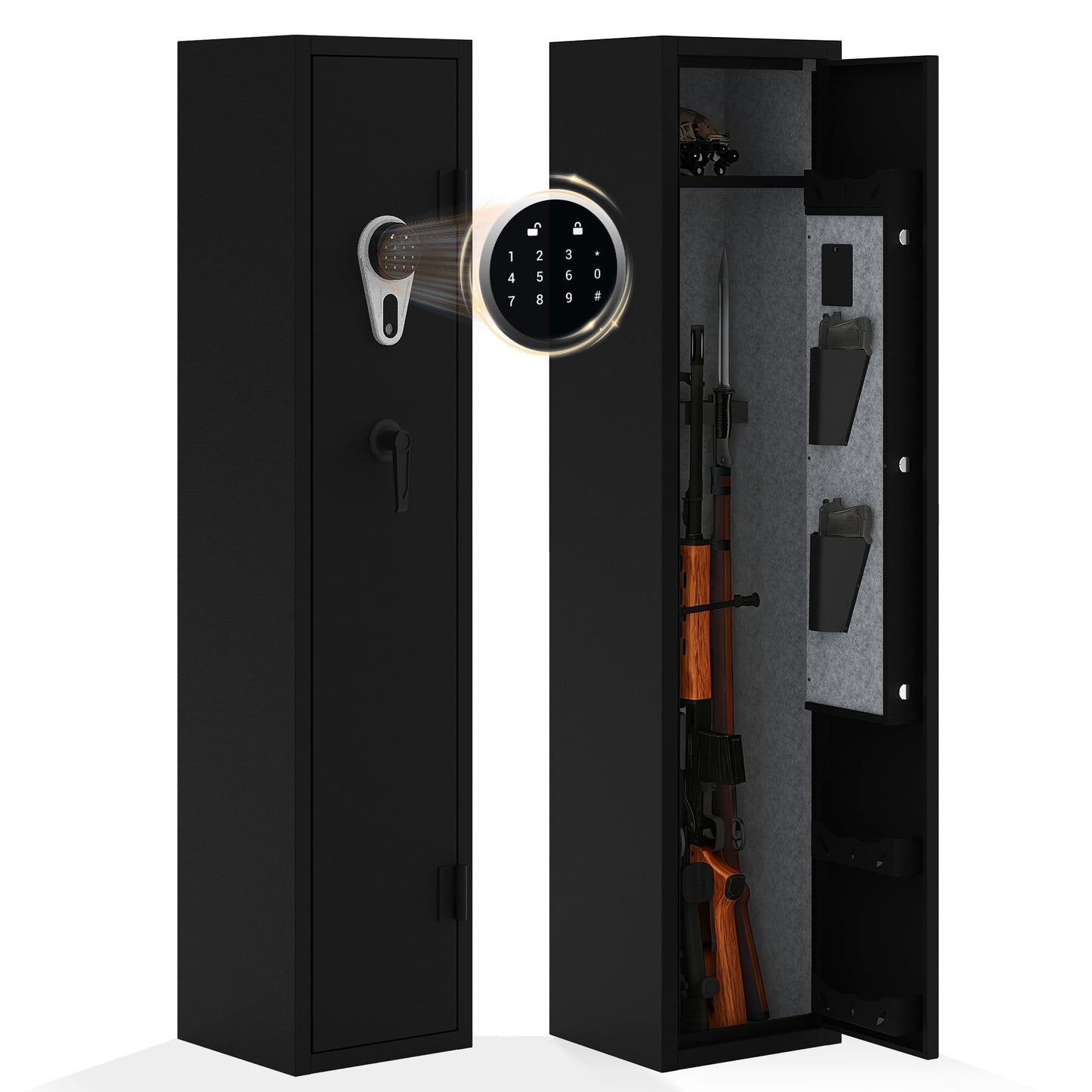 Rifle & Pistol Gun Safe, Quick Access with Fingerprint Lock & Backlit Digital Keypad, Heavy Duty Gun Cabinet with Removable Shelves, Pistol Pockets & Dual Alarm - Home Security Shotgun Locker