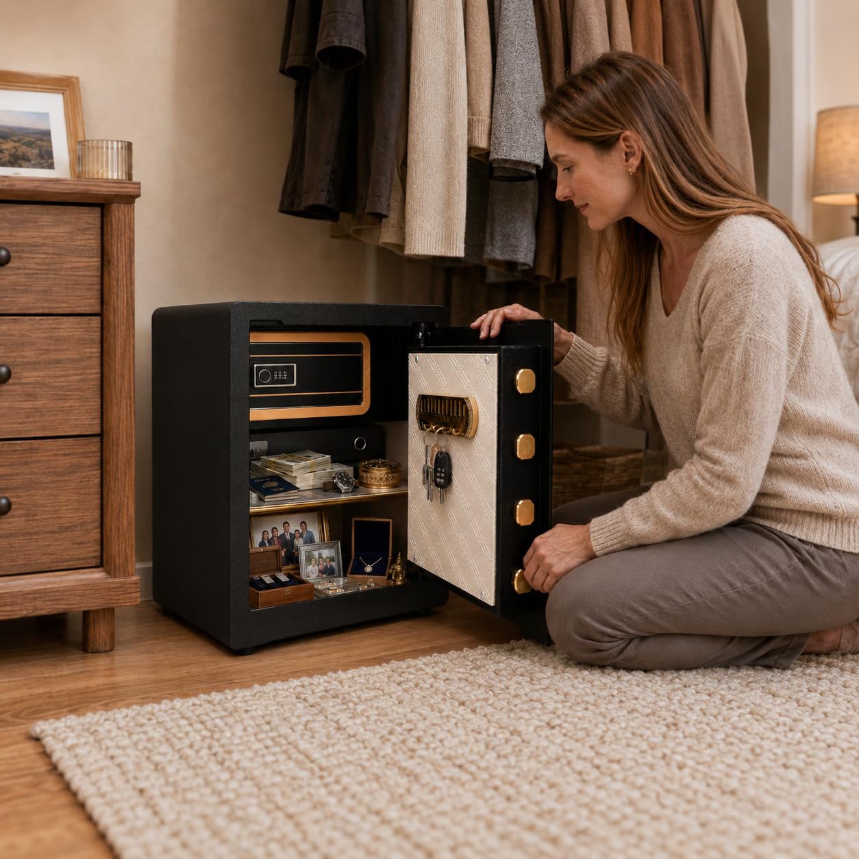 Safe Box, 17.7" Tall 1.4 Cubic Feet Home Office Safe with Built-in Safe Compartment, Security Cabinet Safe for Money Cash Valuables, Digital Electronic Keypad, Dual Alarm System, Removable Shelf