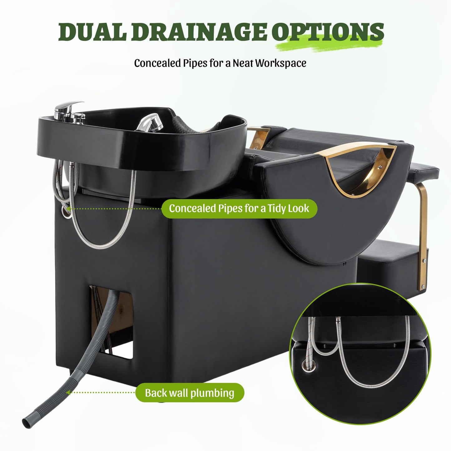Jaxilyn Professional Shampoo Chair Waterproof PU Leather Salon Hair Washing Unit for Barber Shop & Spa Black