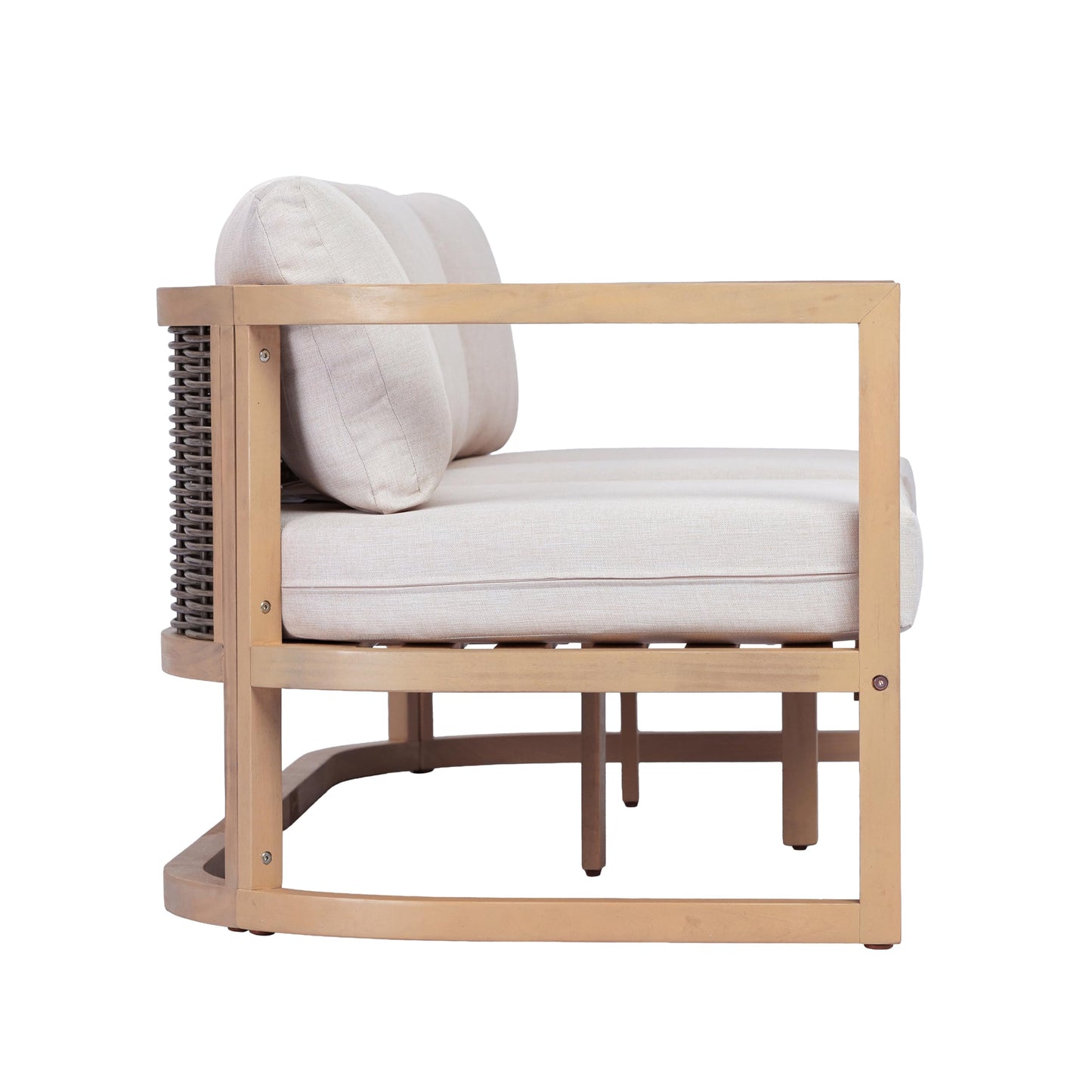 Merax Outdoor All-Weather Acacia Wood 3 Seater Sofa with Cushion and Deep Seat, Patio Sofa Daybed with Sturdy Base for Porch, Lawn, Backyard, Balcony, Light Teak