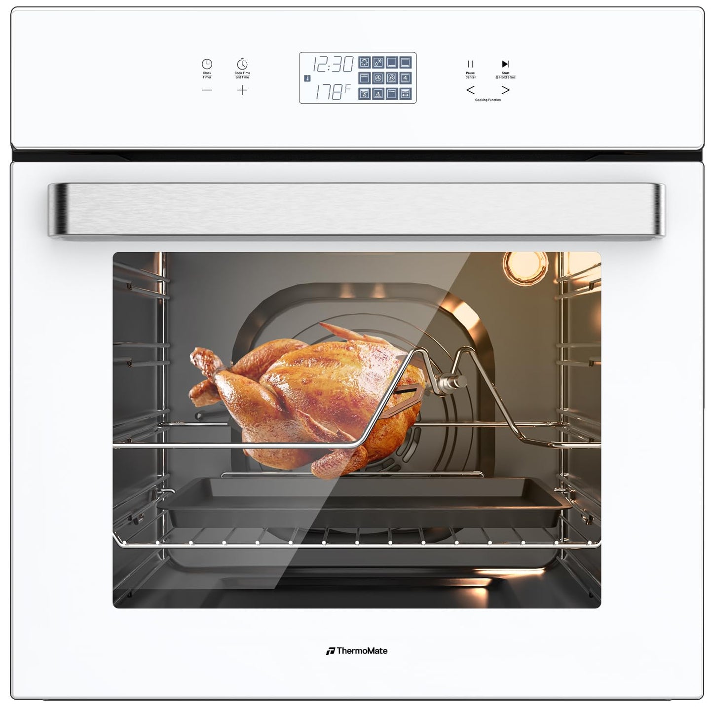 24" Wall Oven, ETL Certified, ThermoMate 2.6 Cu.Ft. Electric Wall Oven with 12 Functions, 3100W, White Built-in Convection Ovens, Sensor Touch Control, Safety Lock