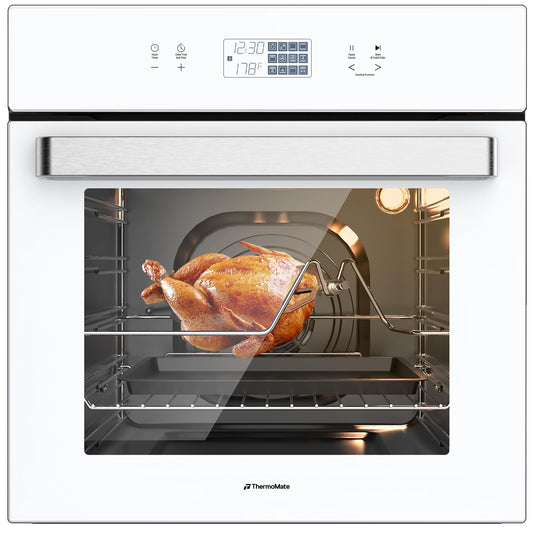 24" Wall Oven, ETL Certified, ThermoMate 2.6 Cu.Ft. Electric Wall Oven with 12 Functions, 3100W, White Built-in Convection Ovens, Sensor Touch Control, Safety Lock