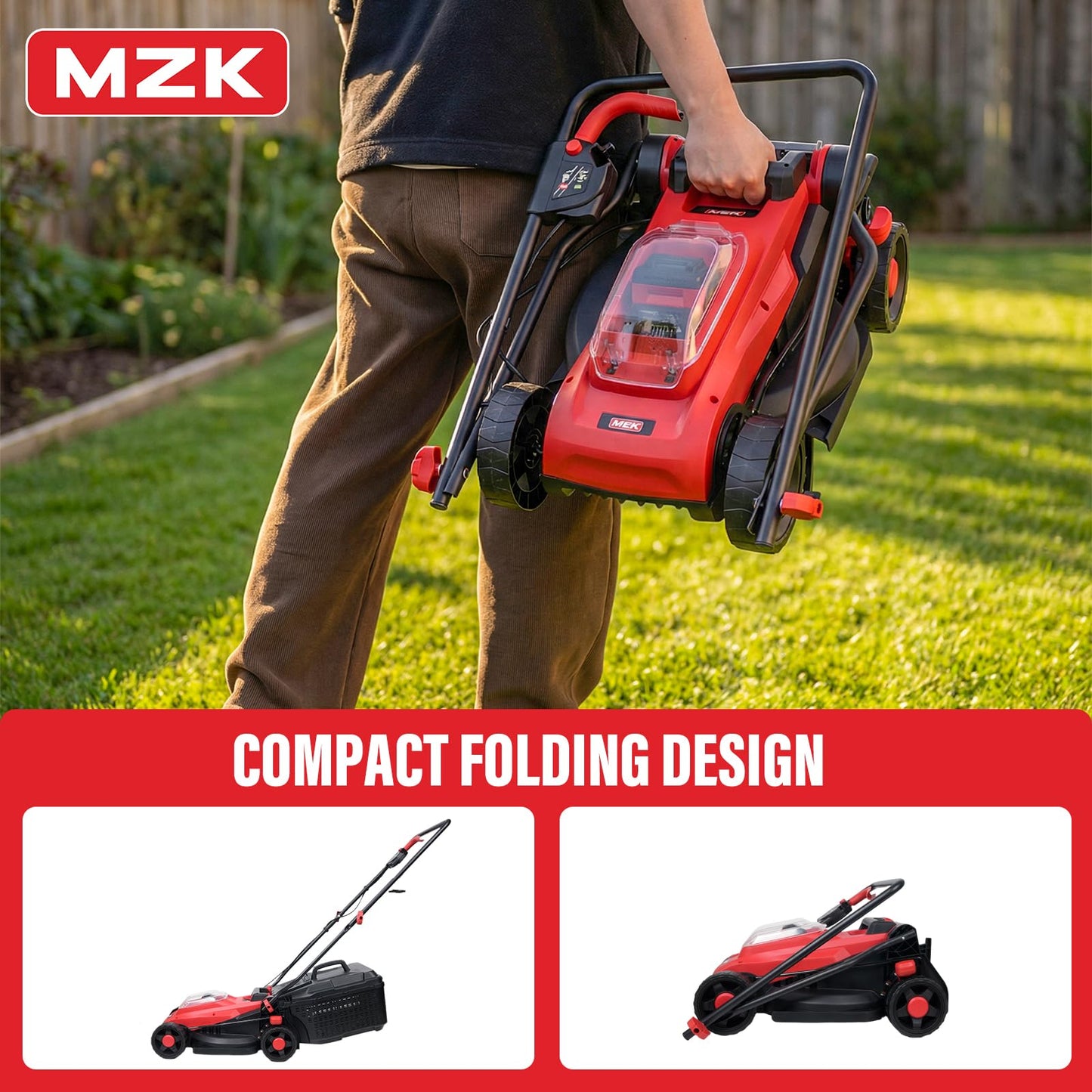 MZK 20V 13" Electric Lawn Mower, Brushless Cordless Lawn Mower with 4-Position Height Adjustment, Walk-Behind Push Mowers with 8 Gallon Grass Bag, 2 x 4.0Ah Batteries & Charger Included, LM13G8