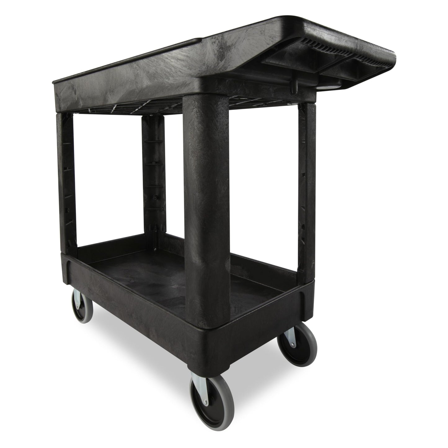 Rubbermaid Commercial Products 2-Shelf Utility/Service Cart, Small, Lipped Shelves, Storage Handle, 500 lbs. Capacity, for Warehouse/Garage/Cleaning/Manufacturing