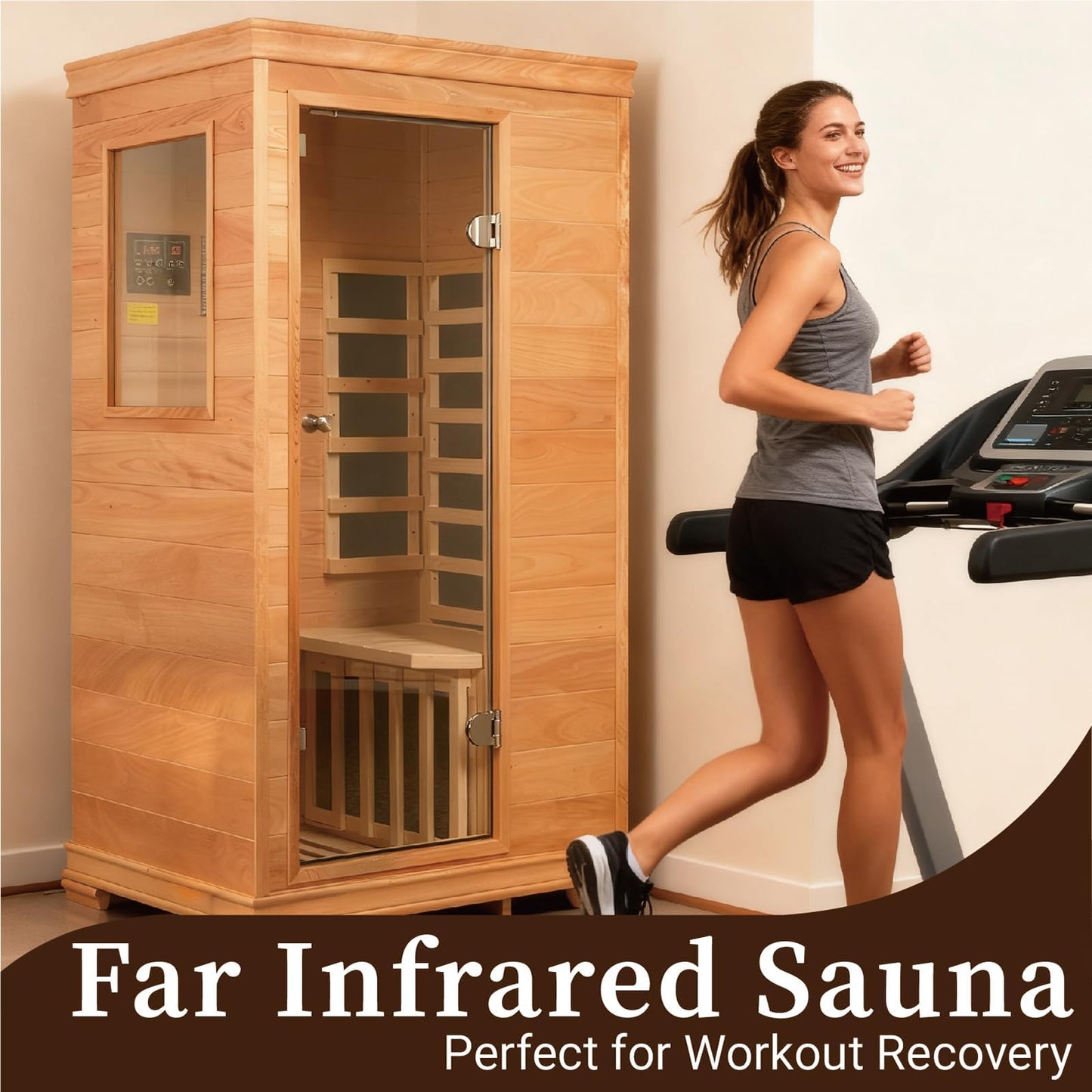 Royal Saunas Hongyuan Far Infrared Sauna for Home 1 Person, Indoor Wooden Sauna Room 960W/120V, Premium Hemlock & Okoume Wood, Low EMF Heating, BT Audio, Vent & Cup Tray