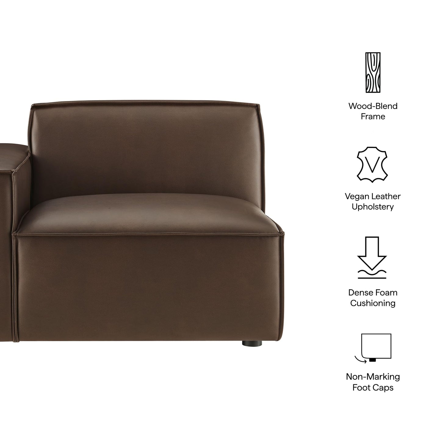 Modway Restore Left-Facing Faux Leather Modular Lounge Chair in Espresso - Living Room Vegan Leather Upholstered Single-Arm Accent Armchair for Sectional Sofa