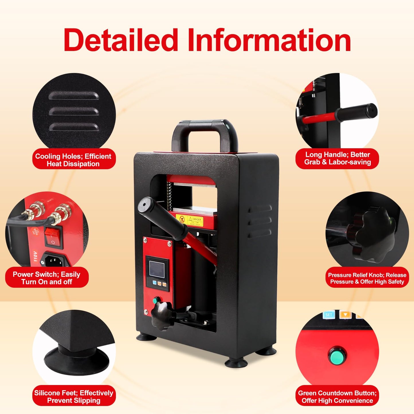 5/10 Tons Heat Press Machine with LCD Screen 2.3 x 4.7 Inch Dual Heating Plate (5T Pressure)