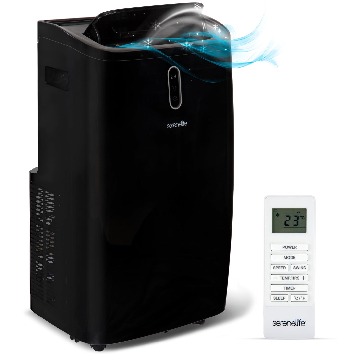 SereneLife 14000 BTU Portable Air Conditioner - 115V Compact Standing Air Conditioner for Room Up to 450 Sq. Ft., 3-in-1 Floor AC Unit with Remote Control - Universal Casters, Window Mount Kit