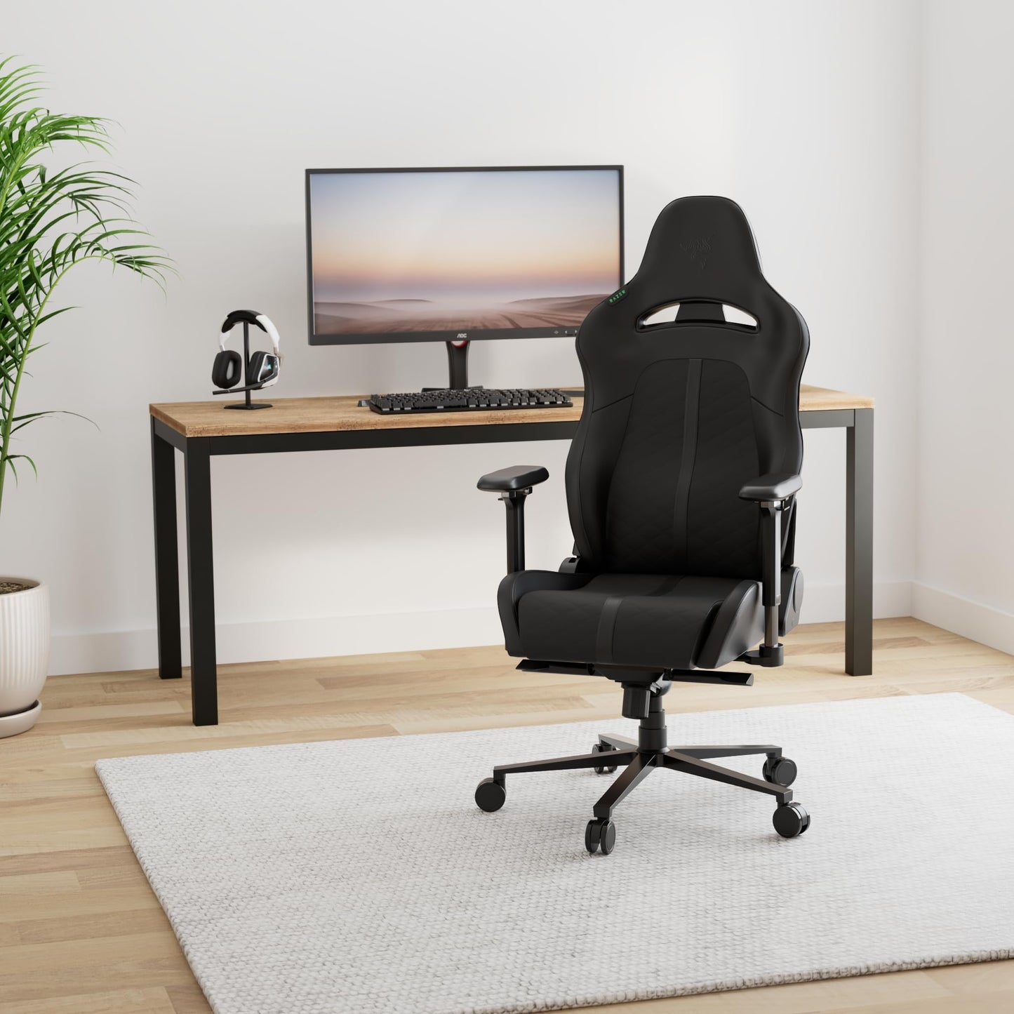 Razer Enki Gaming Chair: All-Day Comfort - Built-in Lumbar Arch - Optimized Cushion Density - Dual-Textured, Eco-Friendly Synthetic Leather - Reactive Seat Tilt & 152-Degree Recline - Black