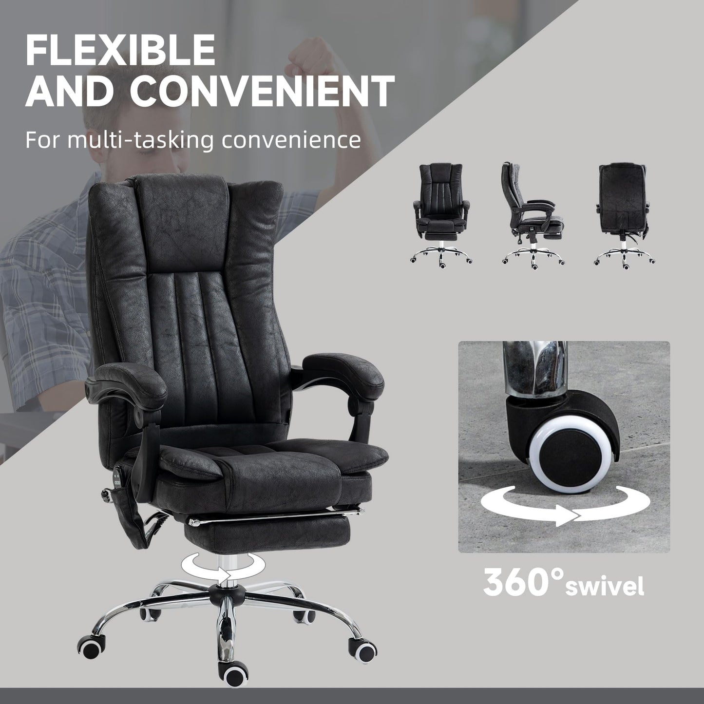 Vinsetto 6 Point Vibration Massage Office Chair, High Back Computer Chair with Heat, Adjustable Height, Reclining Backrest and Retractable Footrest, Black