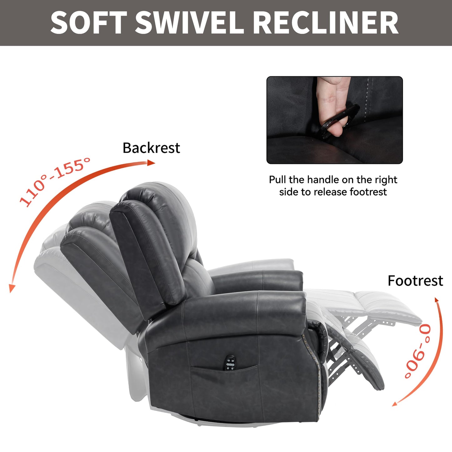 GDFStudio Heat Massage Swivel Rocker Recliner Chair, Manual Fabric Recliner with 360° Swivel, Rocking Function, Lumbar Heat and 8-Point Massage, Overstuffed Living Room Reclining Chair, Grey