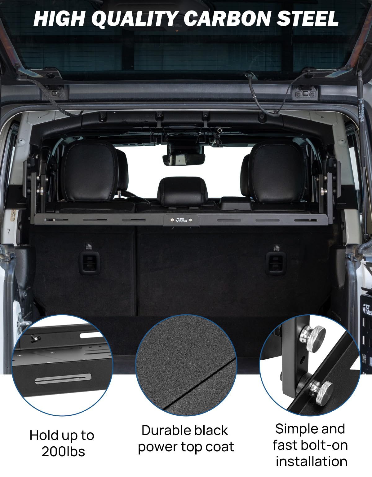JOYTUTUS Rear Cargo Rack Basket Compatible with Wrangler JL 2018-2023 (Hard-Top Only, Not Fit 2024-2026), 350 LBS Adjustable Height Trunk Interior Luggage Basket Big Storage Carrier, Black