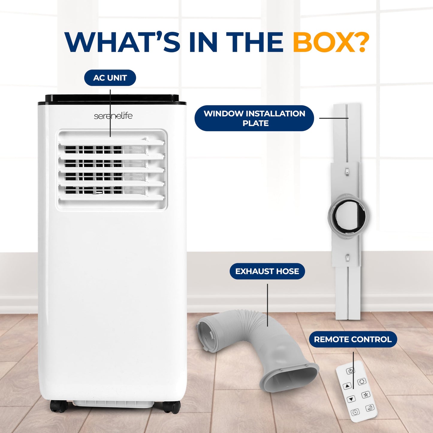SereneLife 8000 BTU Portable Air Conditioner, 3-in-1 Compact Standing Air Conditioner for Room Up to 350 Sq. Ft., Floor AC Unit with LCD Remote Control, Auto Mode, Low Noise with Wrapped Compressor