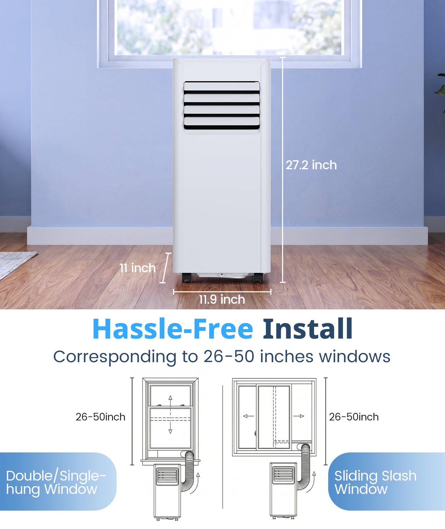 10,000 BTU Portable Air Conditioner, Cools Up to 450 Sq. Ft., 5-in-1 Quiet Portable AC Units with Remote Control, LED Display, 24H Timer, Sleep Mode, Window Kits for Bedroom, Office, Apartment