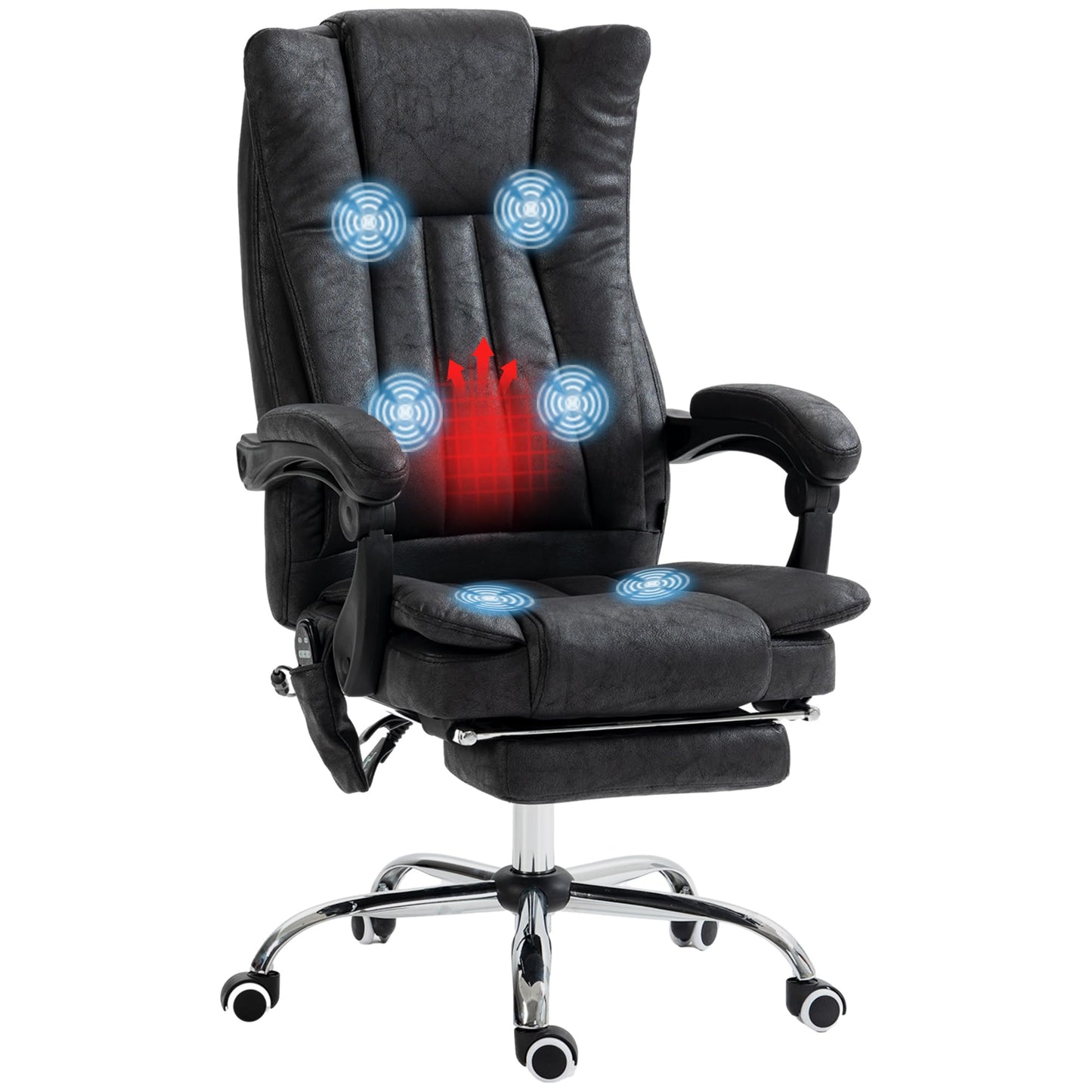 Vinsetto 6 Point Vibration Massage Office Chair, High Back Computer Chair with Heat, Adjustable Height, Reclining Backrest and Retractable Footrest, Black