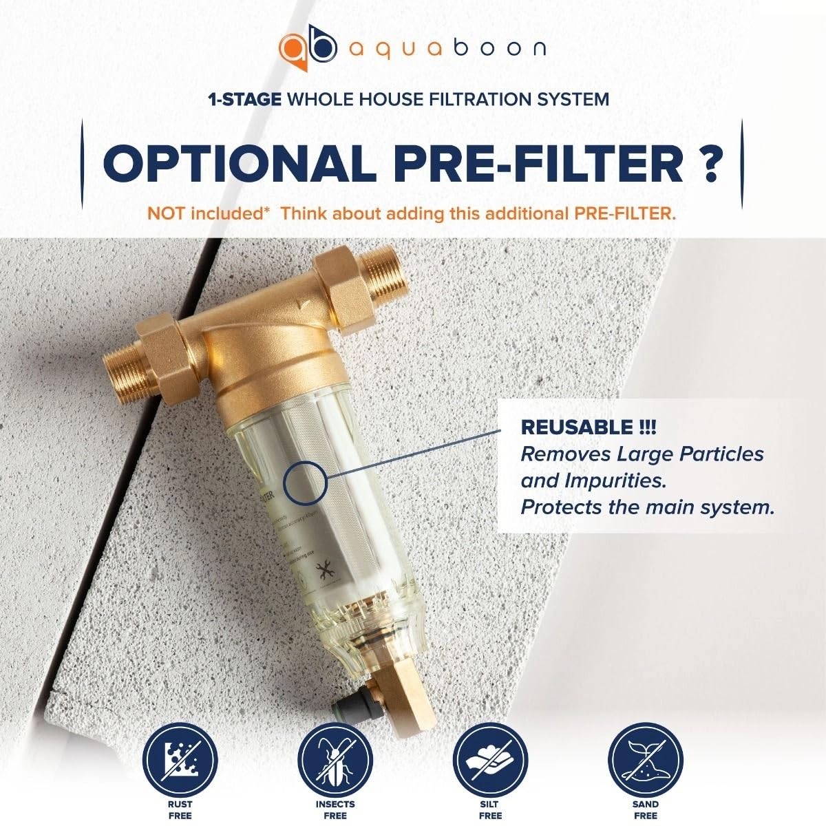 Aquaboon Whole House Water Filter System for Well Water with 5 Micron 20x4.5 Anti-Scale Purification Cartrige | NSF Certified, Pressure Gauges & Releas, Wrench, Bracket 1" NPT