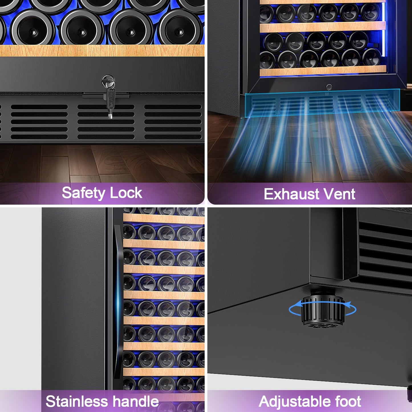 Velivi Wine Cooler-Wine Fridge with Safety Lock Freestanding/Built in 24 Inch Wide Large Wine Refrigerator for 154 Bottles,Cellar Chiller Low Noise, Fast Cooling, Black