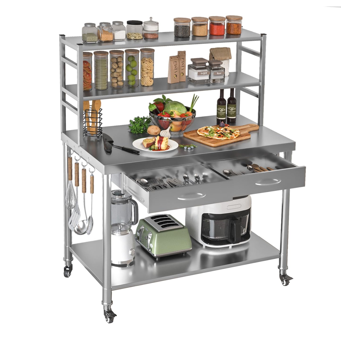 JFHID Stainless Steel Table with Drawer & Shelf, 48”x24” Kitchen Prep Table