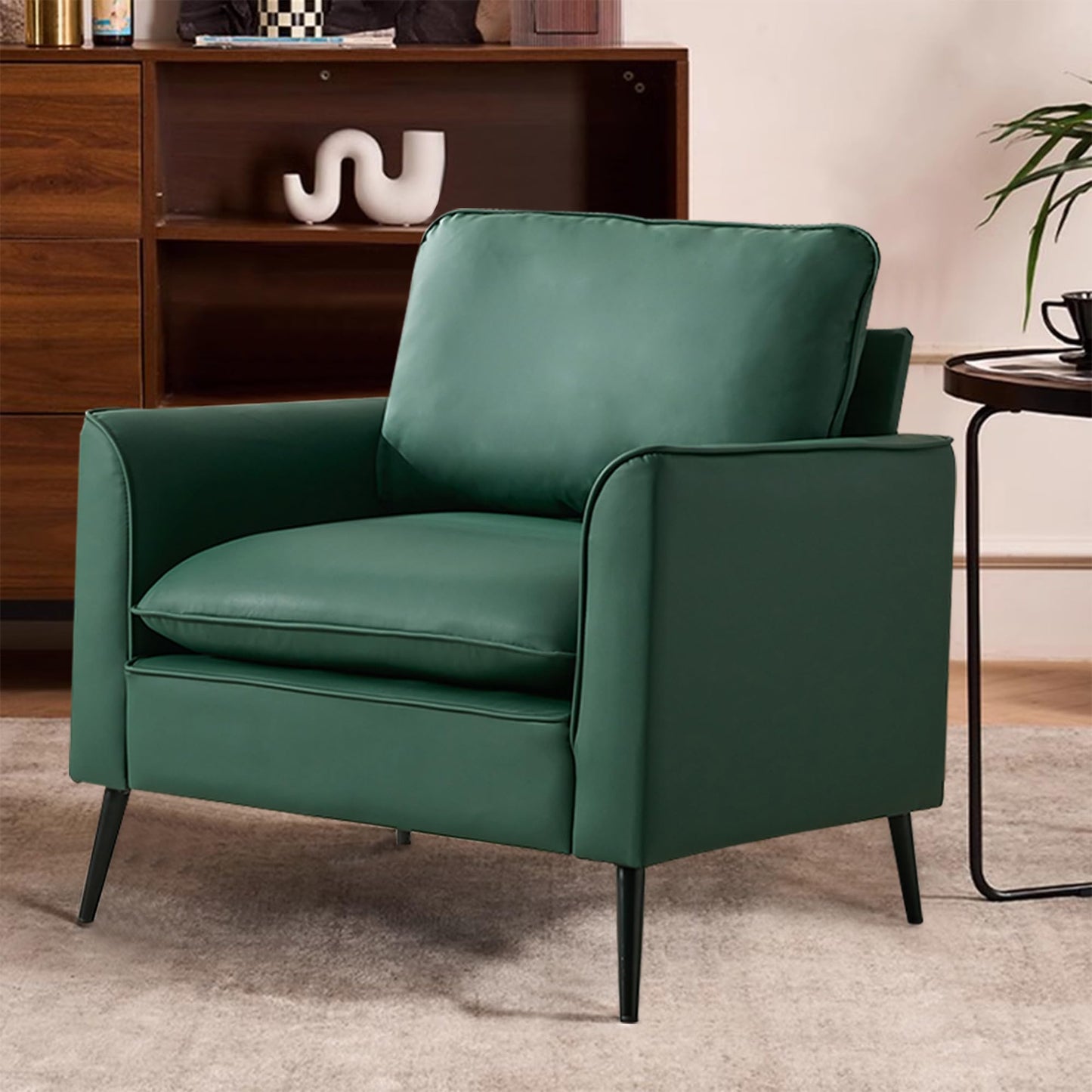 KEIKI Faux Leather Sofa Couch, Living Room Furniture Sectional Sofa Sets of 3 Pcs, Mid Century Modern Decor Sofa Couches, Loveseat & Accent Chair for Small Space, Apartment, Office, Green