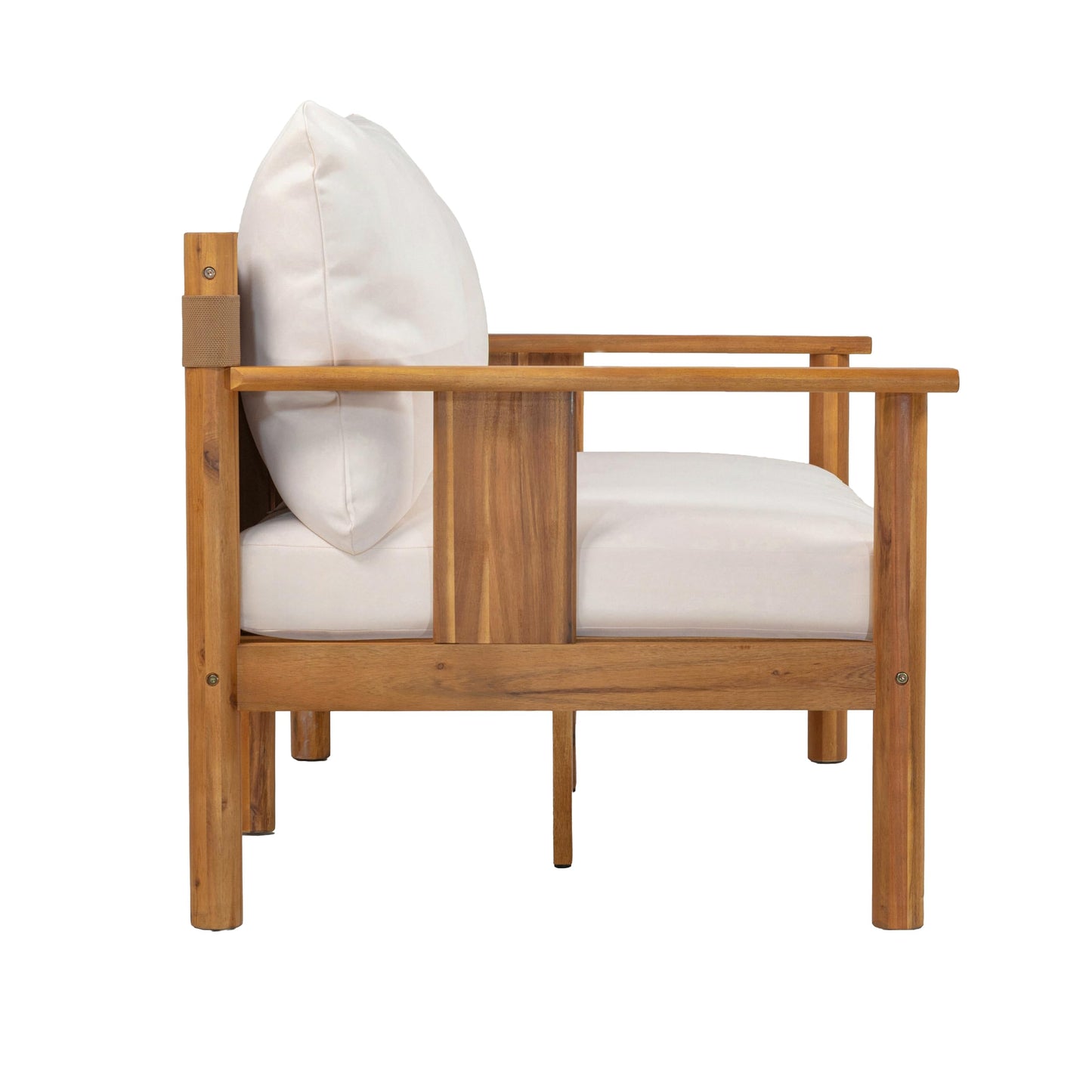 Christopher Knight Home Willy Acacia Wood Patio Furniture Set with Water-Repellent Cushion, 4 Piece Outdoor Acacia Wood Conversation Set, Outdoor Sectional Sofa Set with Coffee Table, Beige+Teak